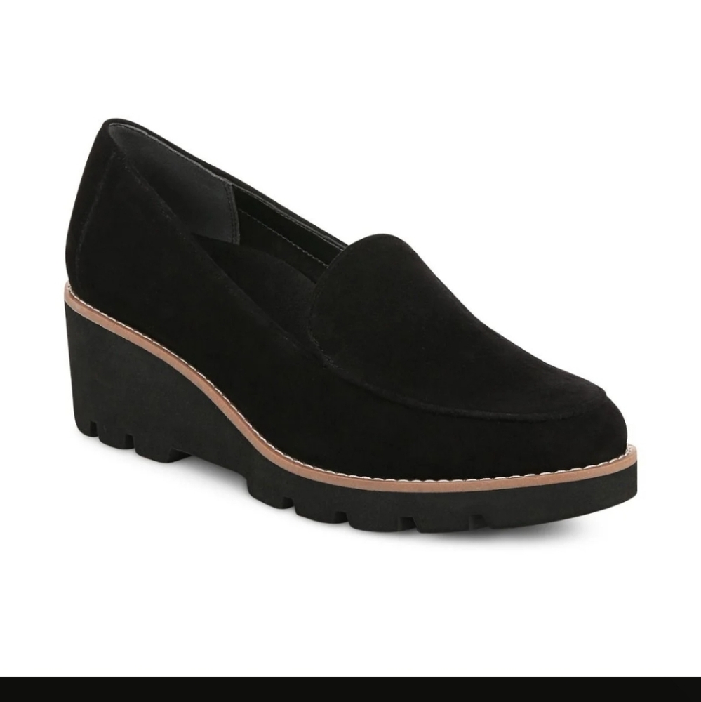Ava Black Suede Wedge heel shoe